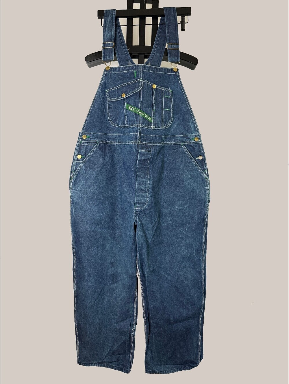 Key Imperial Bib Overalls 44x30 Blue Denim 90s Workwear Carpenter Farm Vtg